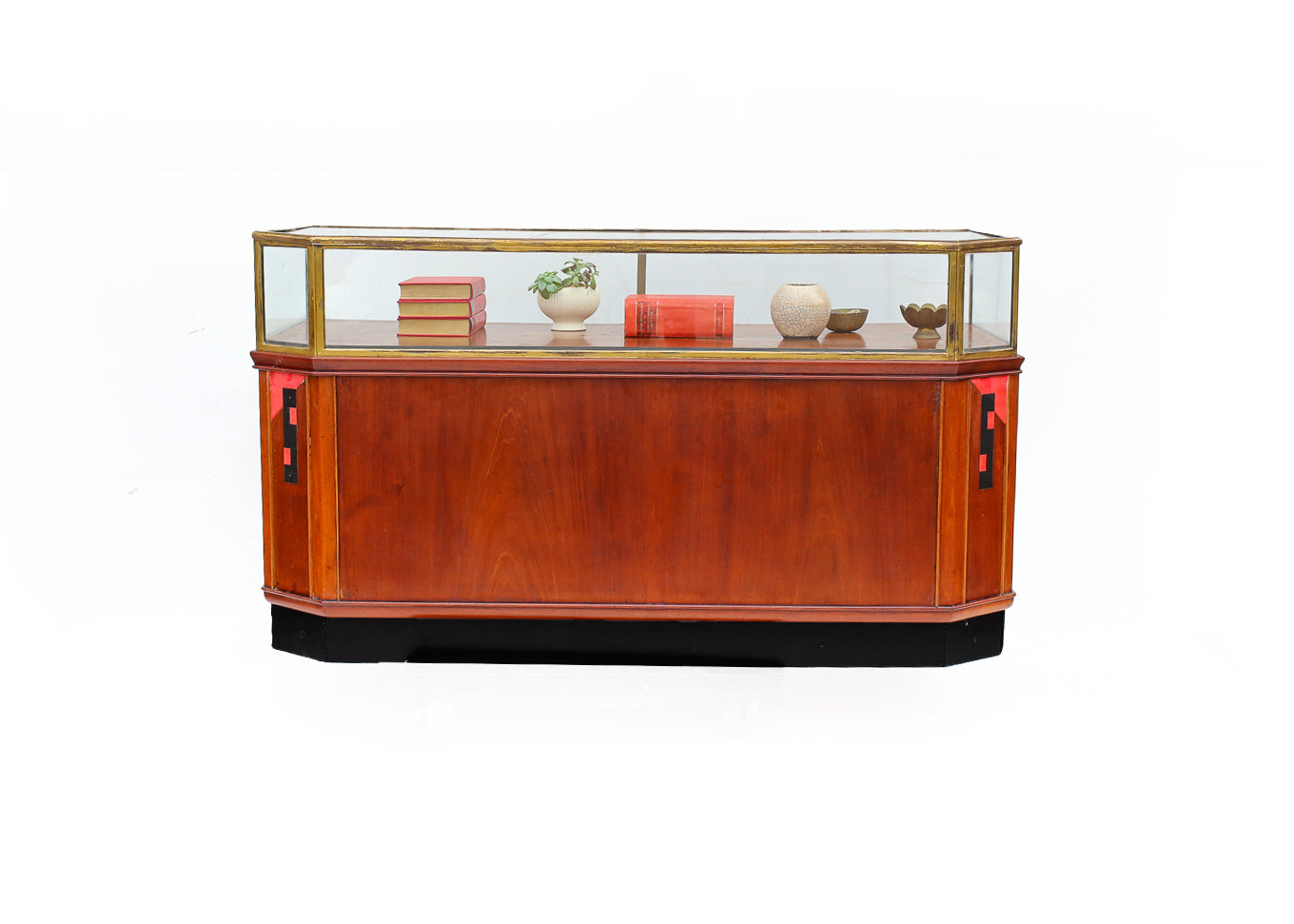 Art Deco Glass-Top Display Cabinet with Bakelite Inlay (two available)