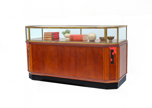 Art Deco Glass-Top Display Cabinet with Bakelite Inlay (two available)