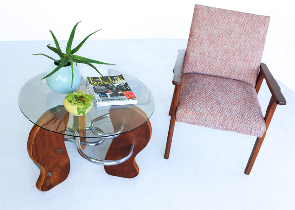 Art Deco Style Chrome, Wood and Glass Coffee Table