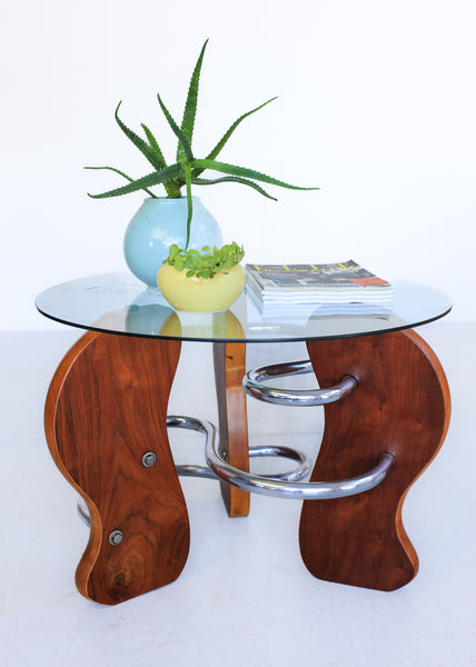 Art Deco Style Chrome, Wood and Glass Coffee Table