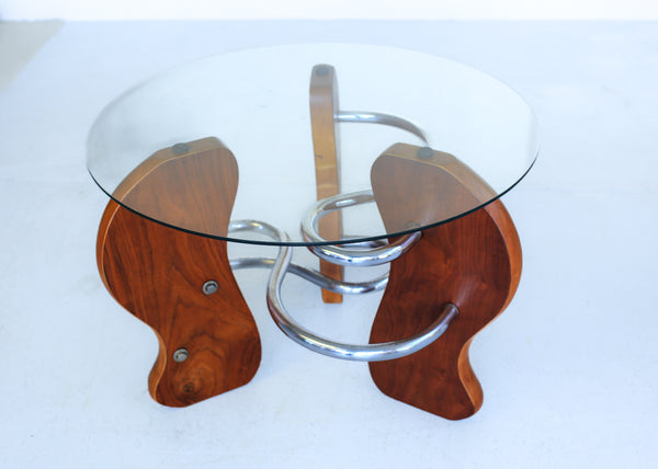 Art Deco Style Chrome, Wood and Glass Coffee Table