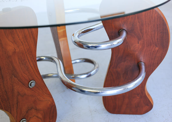 Art Deco Style Chrome, Wood and Glass Coffee Table