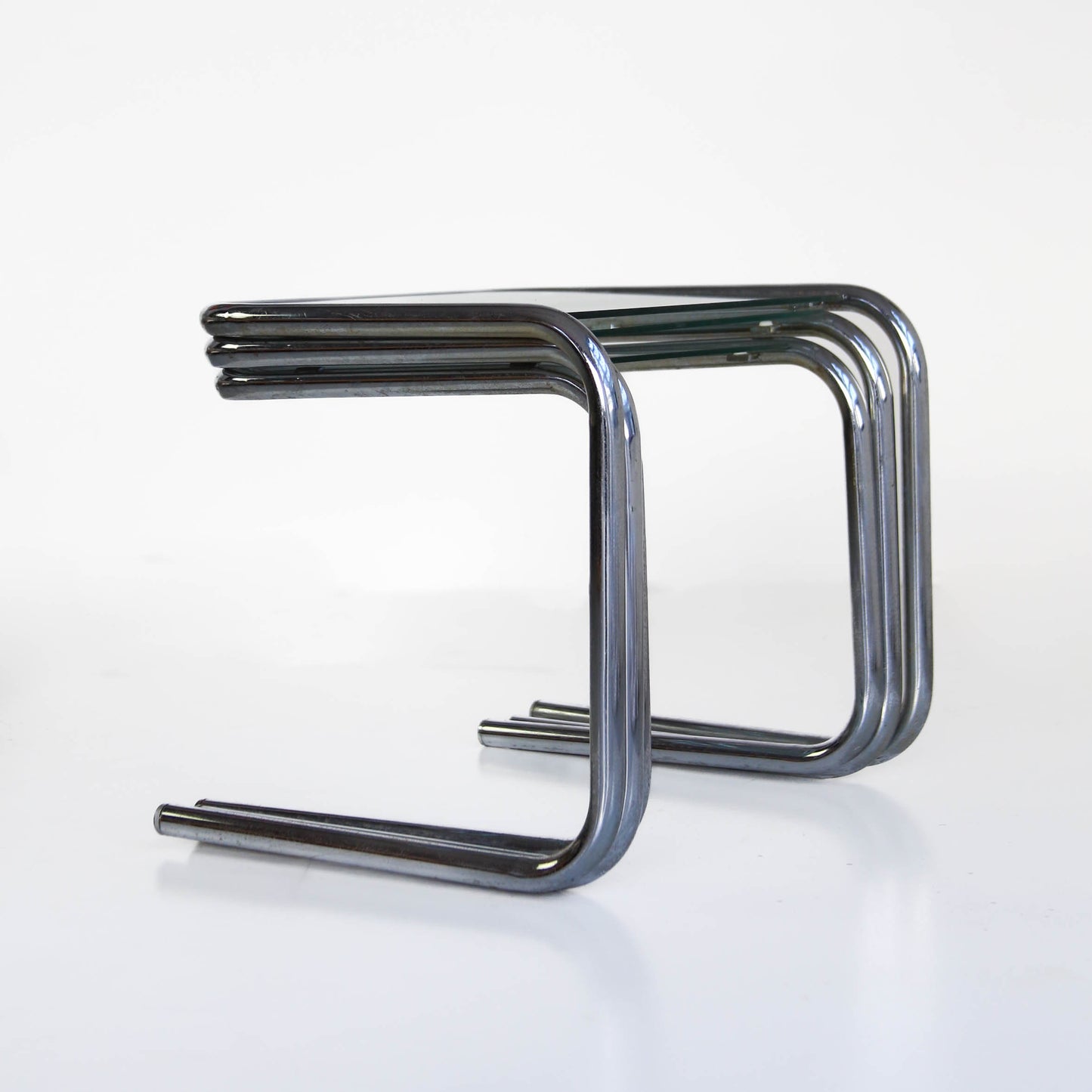 Chrome and Glass Nest of Tables
