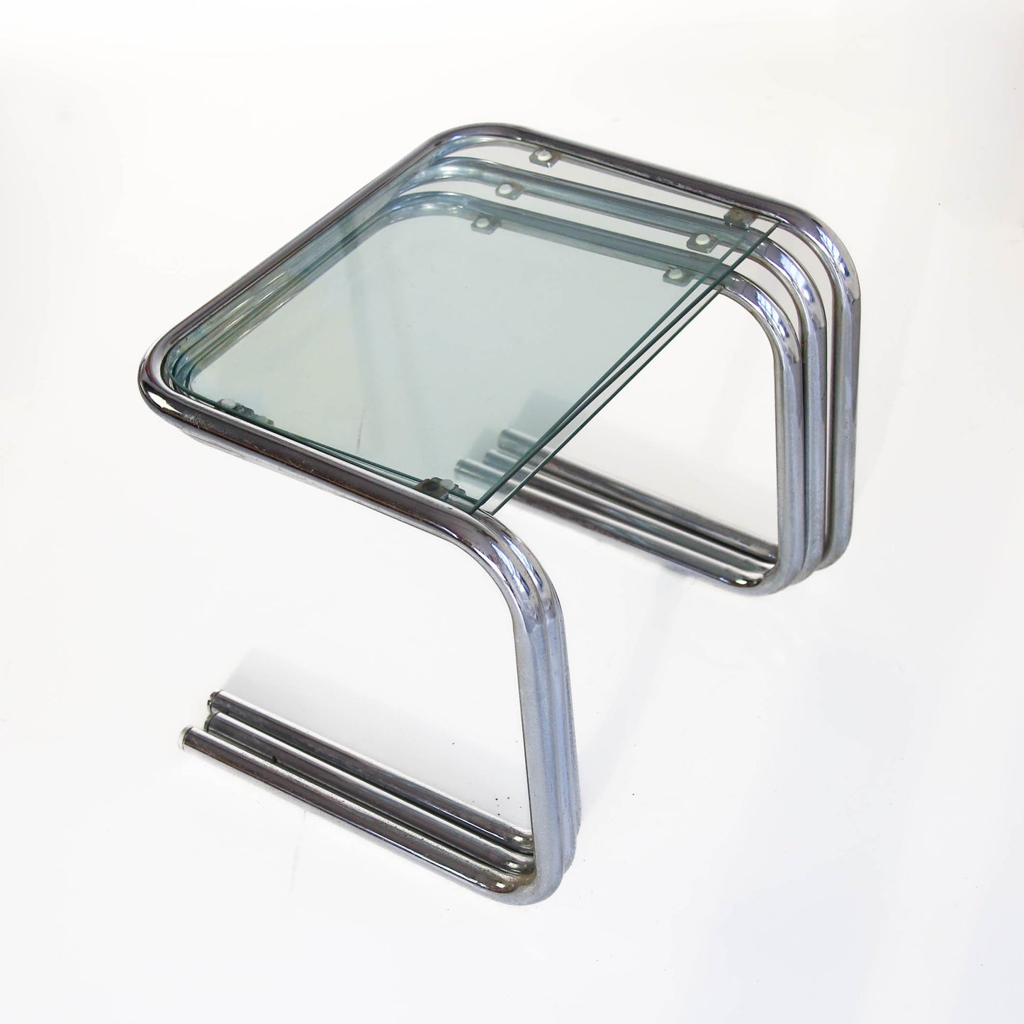 Chrome and Glass Nest of Tables