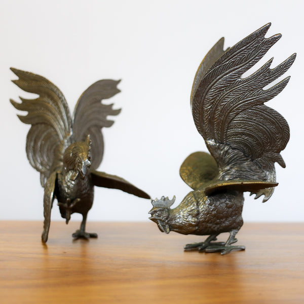 Vintage Fighting Roosters Statuette