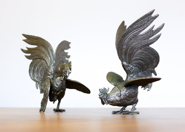 Vintage Fighting Roosters Statuette