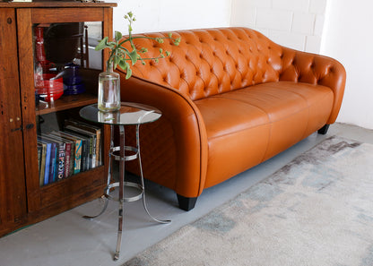 Modern Deep-button Tan Leather Couch