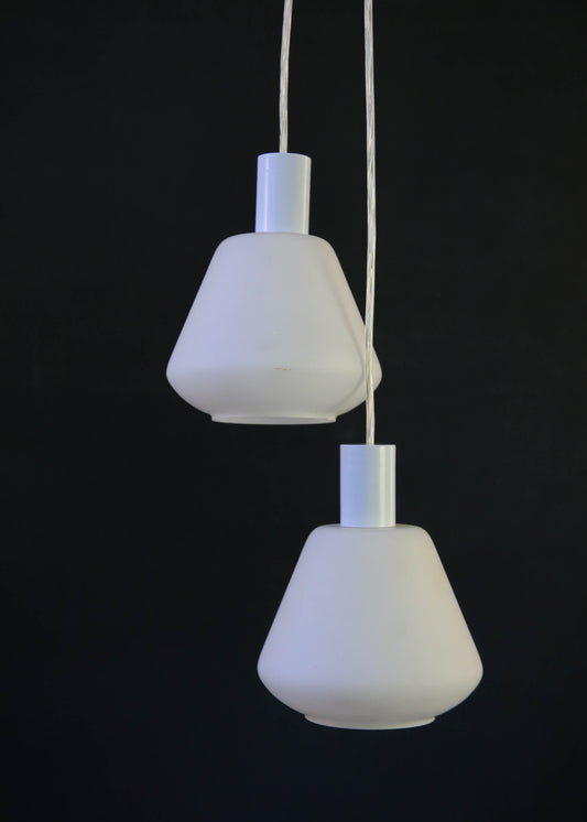 Two White Glass Pendants