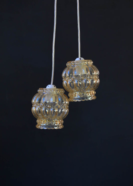 Pair of Amber Bubble Glass Shades
