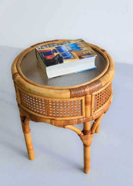 Round Cane Side Table