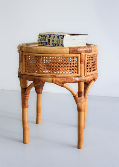 Round Cane Side Table