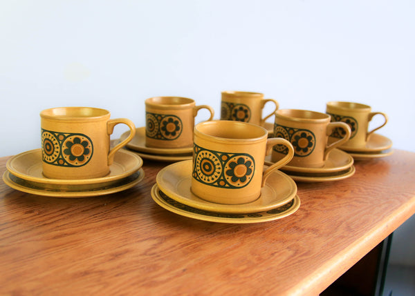 Six Bacchus Coffee Trios from Kiln Craft, England