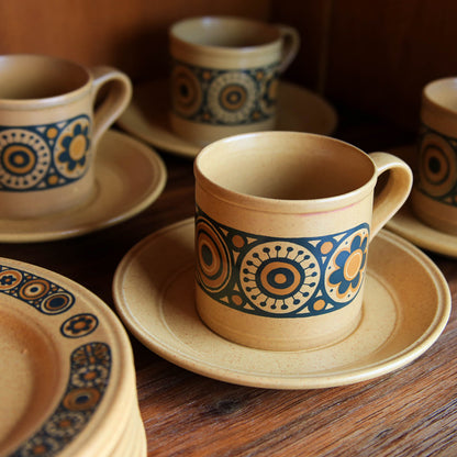 Six Bacchus Coffee Trios from Kiln Craft, England