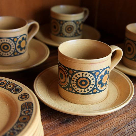 Six Bacchus Coffee Trios from Kiln Craft, England