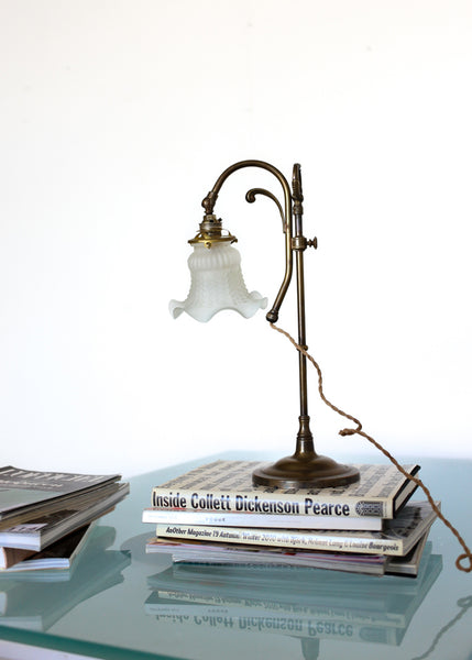 Art Nouveau Brass and Tulip Glass Table Lamp