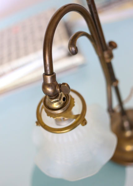 Art Nouveau Brass and Tulip Glass Table Lamp