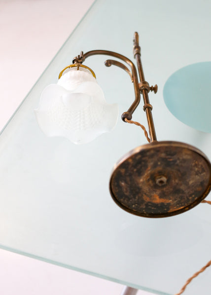 Art Nouveau Brass and Tulip Glass Table Lamp