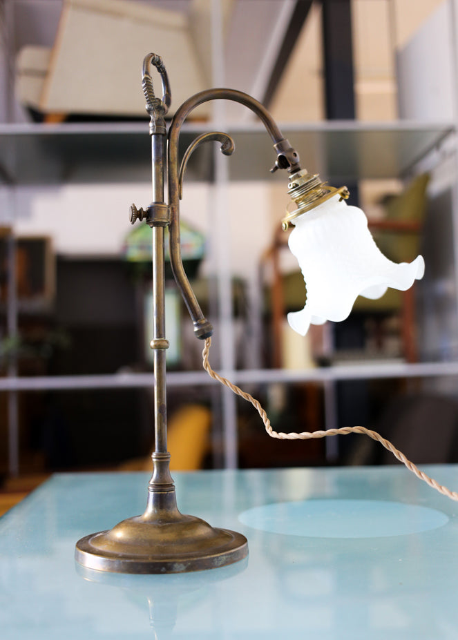 Art Nouveau Brass and Tulip Glass Table Lamp