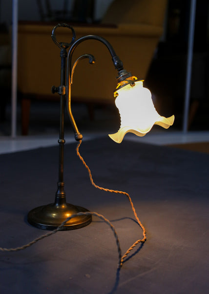Art Nouveau Brass and Tulip Glass Table Lamp