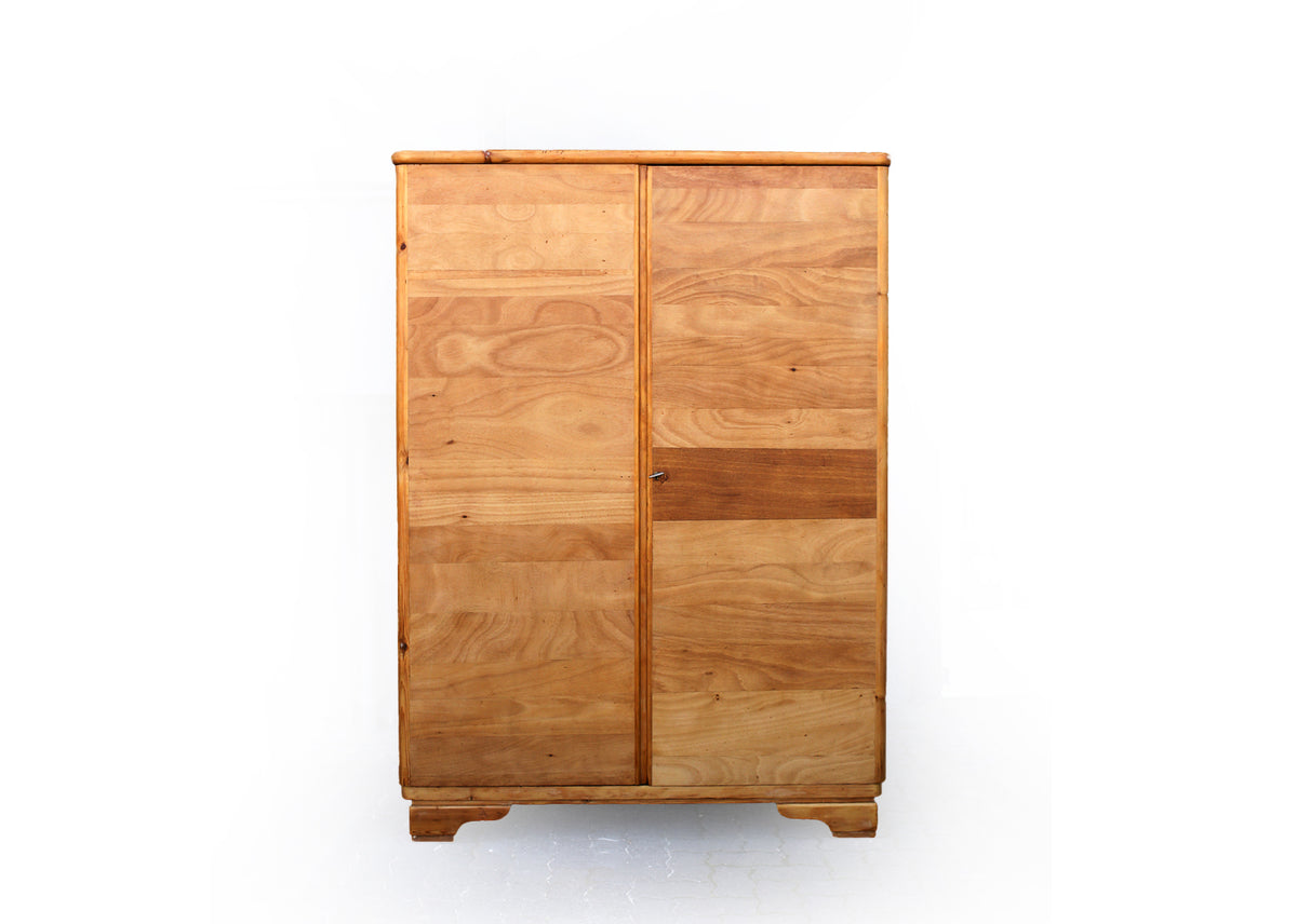 Two-Door Wardrobe in Oregon Pine and Light Wood