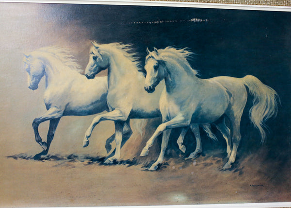 Horses in Quadrille Print in Vintage Frame