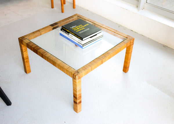 Square Cane and Glass Coffee Table