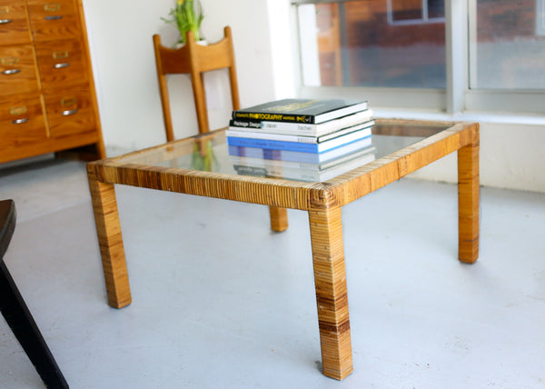 Square Cane and Glass Coffee Table