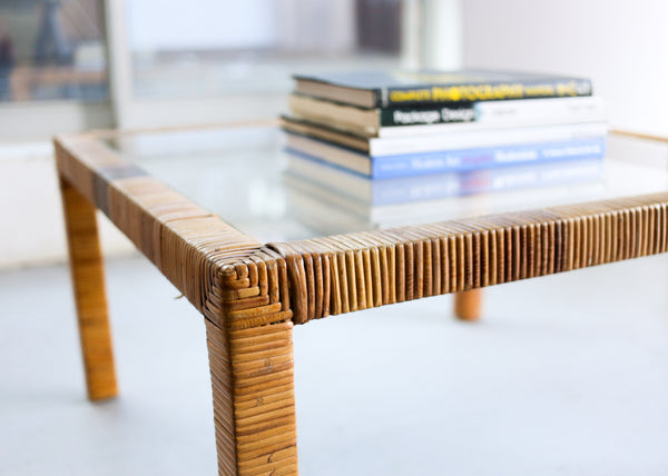 Square Cane and Glass Coffee Table