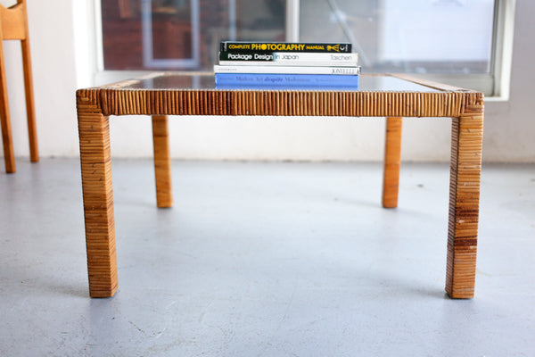 Square Cane and Glass Coffee Table