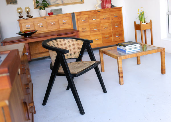 Square Cane and Glass Coffee Table