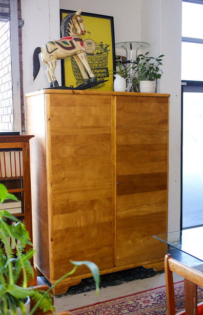 Two-Door Wardrobe in Oregon Pine and Light Wood