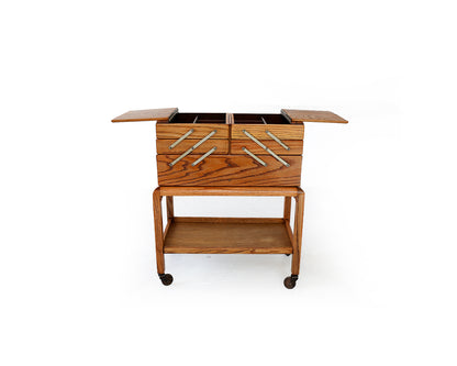 Vintage Oak Sewing Cabinet on Trolley
