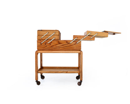 Vintage Oak Sewing Cabinet on Trolley