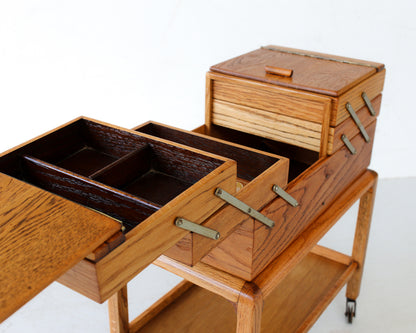 Vintage Oak Sewing Cabinet on Trolley