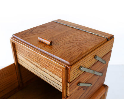 Vintage Oak Sewing Cabinet on Trolley