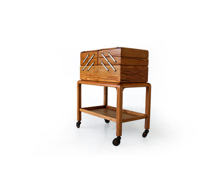 Vintage Oak Sewing Cabinet on Trolley