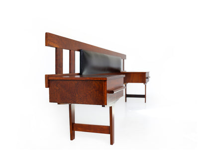 Mid-Century Imbuia Queen Headboard with Bedside Pedestals
