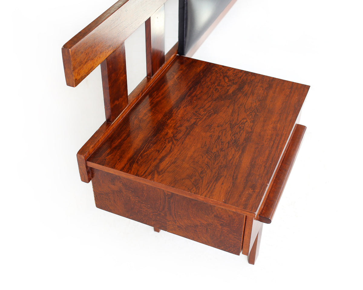 Mid-Century Imbuia Queen Headboard with Bedside Pedestals