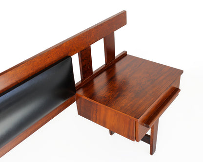 Mid-Century Imbuia Queen Headboard with Bedside Pedestals
