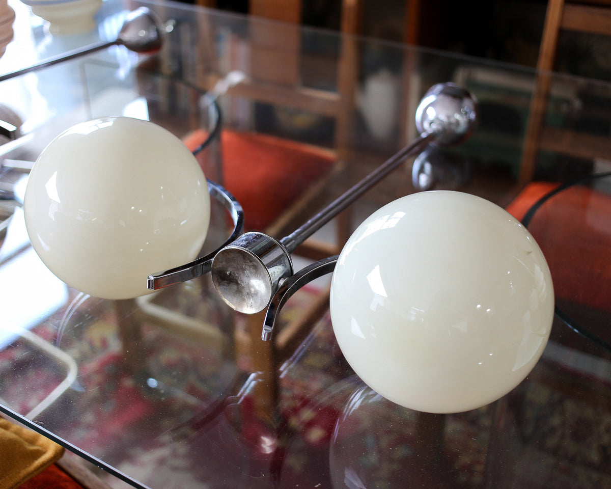 Art Deco Chrome Pendant Lamp with Glass Ball Shades