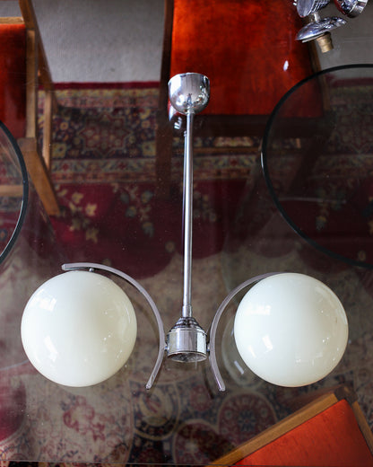 Art Deco Chrome Pendant Lamp with Glass Ball Shades