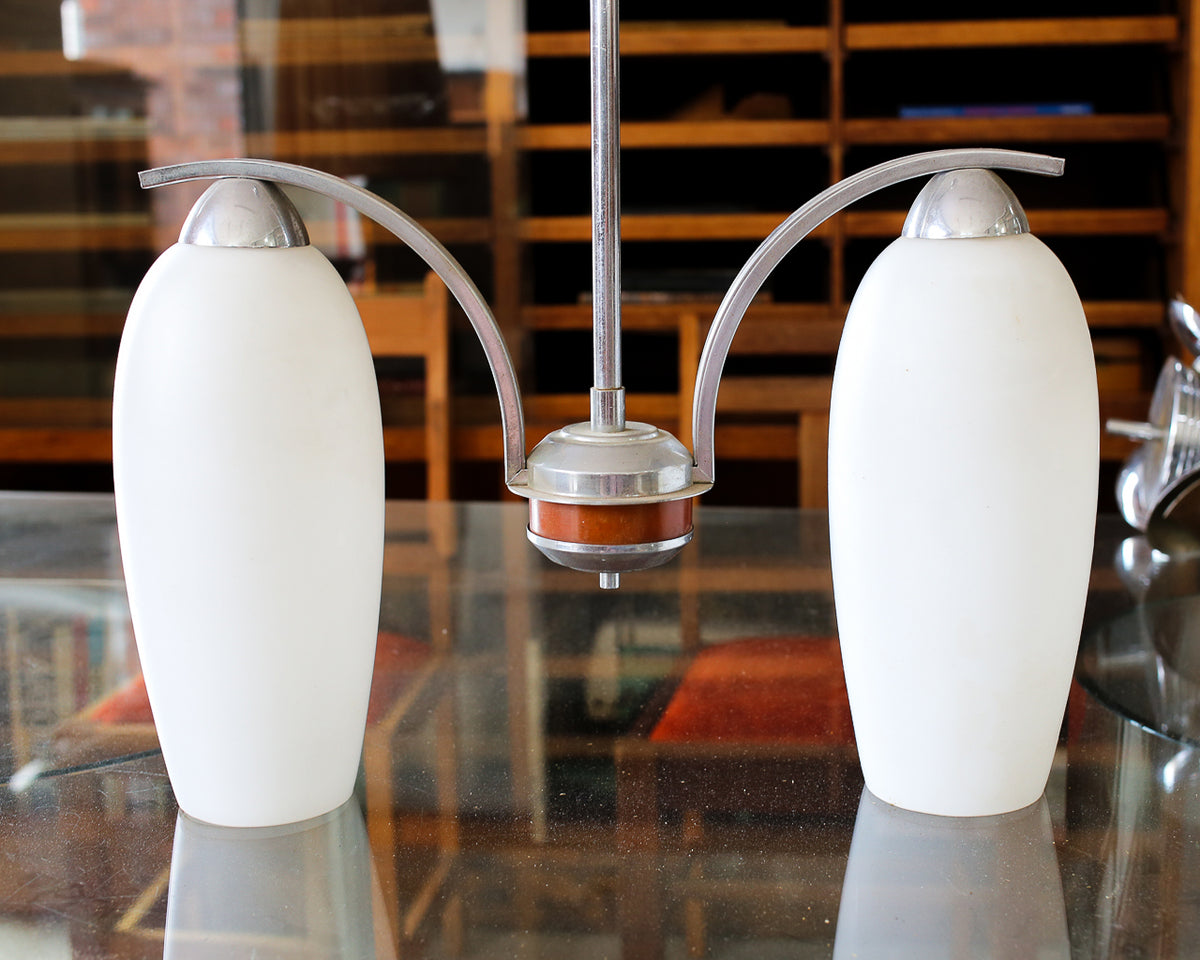 Art Deco Two-Light Pendant with Fluted Glass Shades