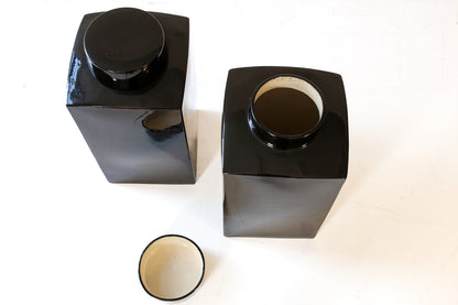 Pair of Large Black Glazed Ceramic Lidded Jars