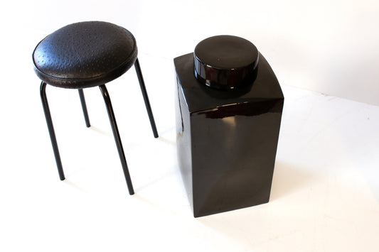 Pair of Large Black Glazed Ceramic Lidded Jars