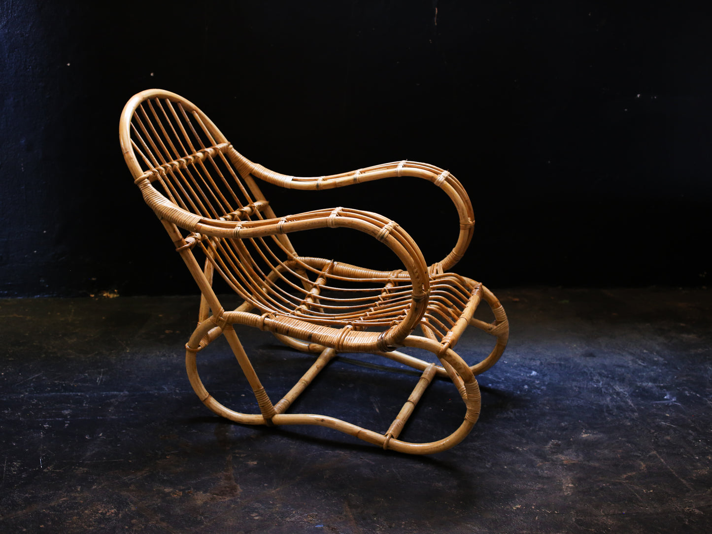 Pair of Vintage Bent Cane and Rattan Armchairs