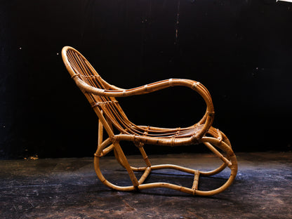 Pair of Vintage Bent Cane and Rattan Armchairs