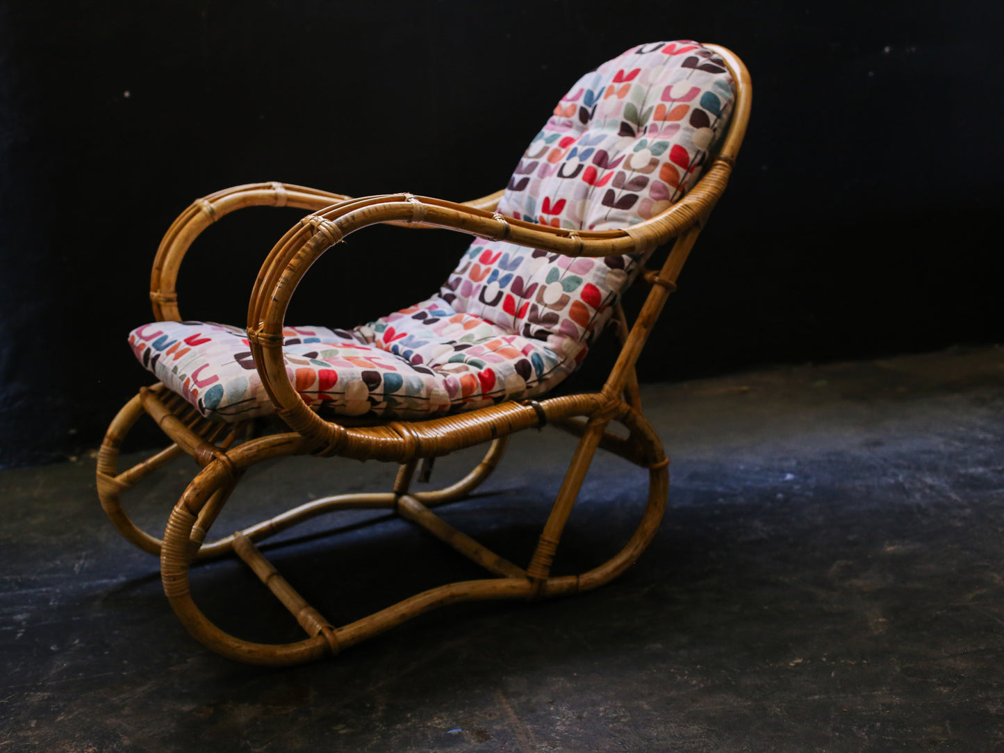 Pair of Vintage Bent Cane and Rattan Armchairs