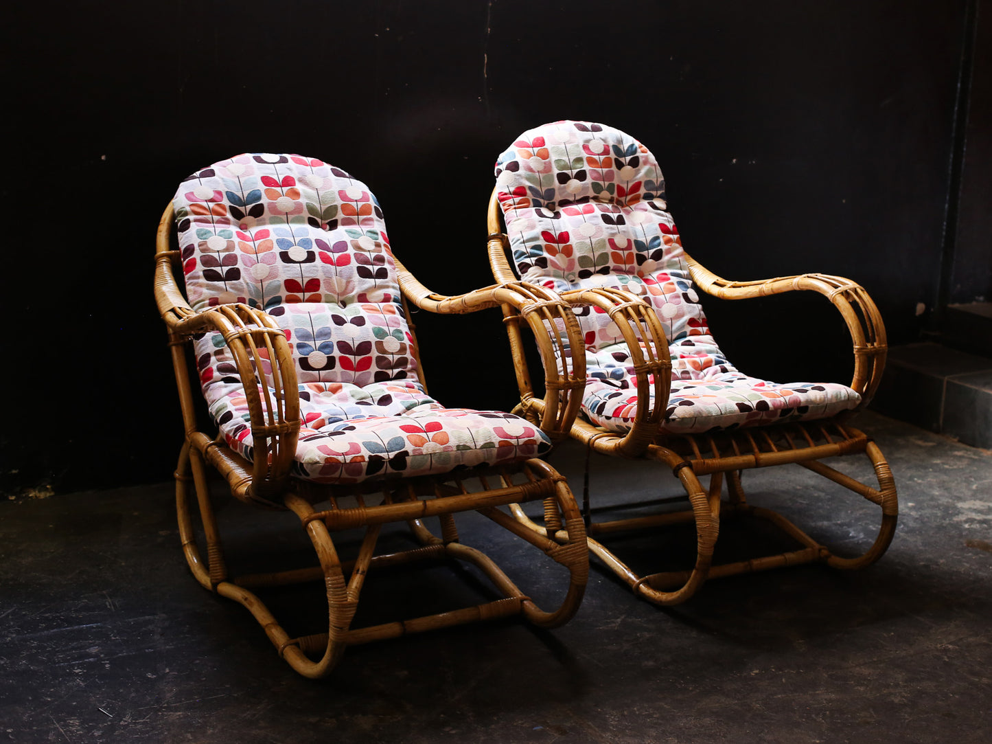 Pair of Vintage Bent Cane and Rattan Armchairs