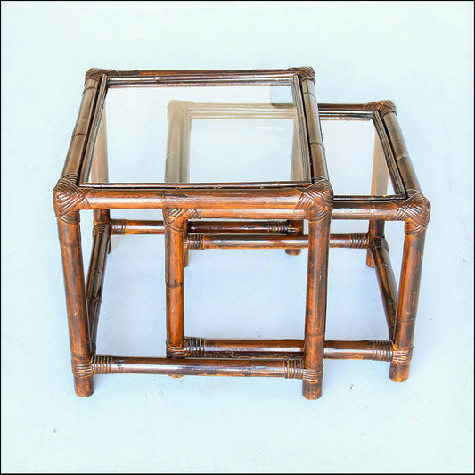 Nest of Two Cane Side Tables