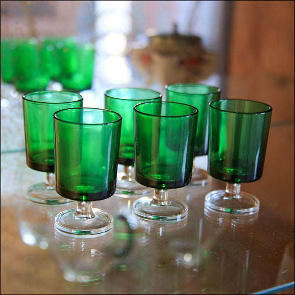Set of Six Jade Green Liqueur Glasses